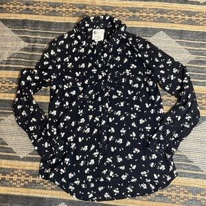 Dark floral rayon billabong long sleeve button down blouse